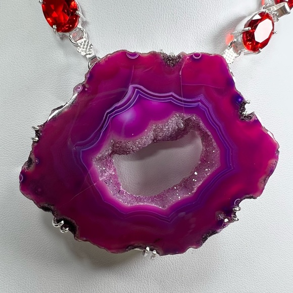 Pink Purple Solar Quartz Garnet Large Gemstone Necklace ONLY w/ Natural Cracking - Picture 5 of 11